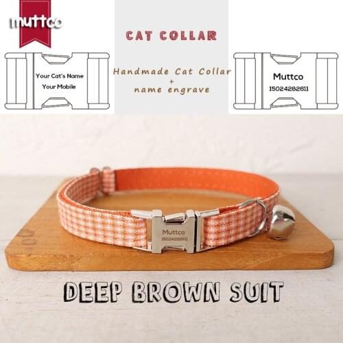 MUTTCO Retailing engraved exquisite self-design personalized cat collars ORANGE TINY PLAID handmade collar 2 sizes UCC105