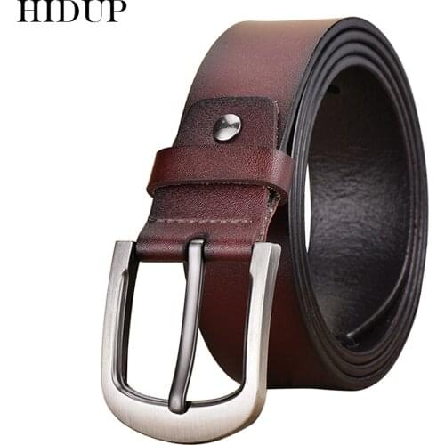 HIDUP Simple Clean Sliver Pin Buckle Metal Retro Genuine Leather Belts for Men 3.8cm Width Jeans Fashion Accessories 2020 NWJ835