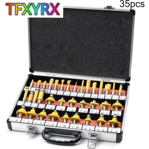35pcs 8 12mm Shank Tungsten Carbide Router Bit Set Woodworking Milling Cutters Trimming Knife Wood Tools with Box