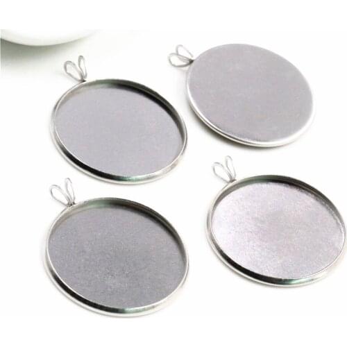 No Fade ) 10pcs 25mm Inner Size Stainless Steel Material Simple Style Cabochon Base Cameo Setting Charms Pendant Tray-T5-01