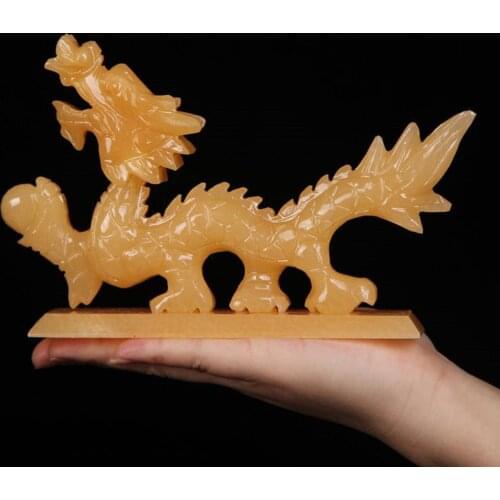 1PCS AAA Natural yellow jade dragon living room decoration reiki jade crystal specimen Chinese Feng shui Natural jade Xiuyu carv