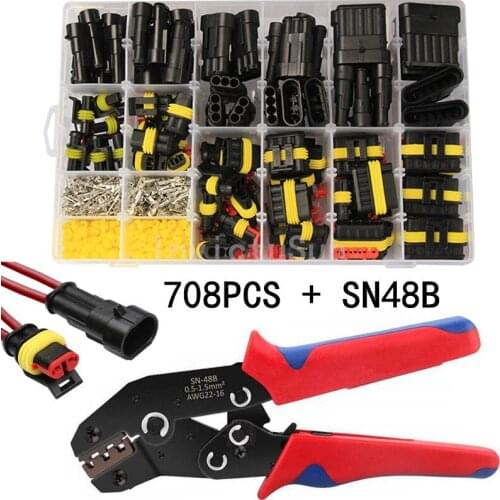 352/708pcs SN48B Crimp Tools Electrical Terminals Wire Connectors Waterproof 1/2/3/4/5/6 pin Connector Terminal 12A