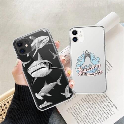 Original Cute Cartoon Shark Case For iPhone 12 11 Pro Max 5s SE 2020 X XR XS Max 6 6s 7 8 Plus Soft Clear Shockproof Back Cover