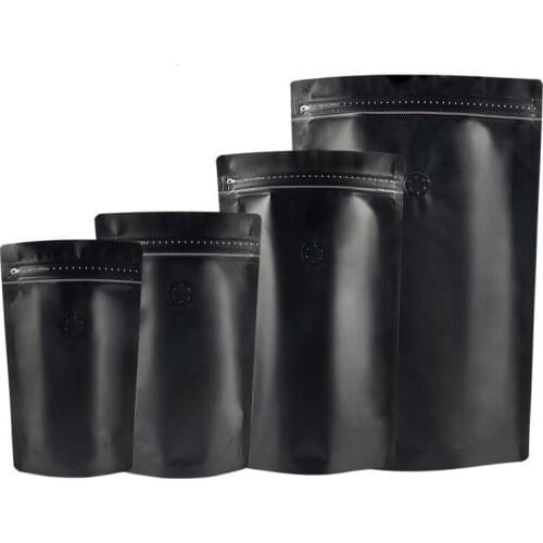 Various Sizes 50pcs Thickness Heat Sealing Ziplock bags Aluminum Foil Mylar Stand Up Black Zip Lock Coffee Bag with Valve