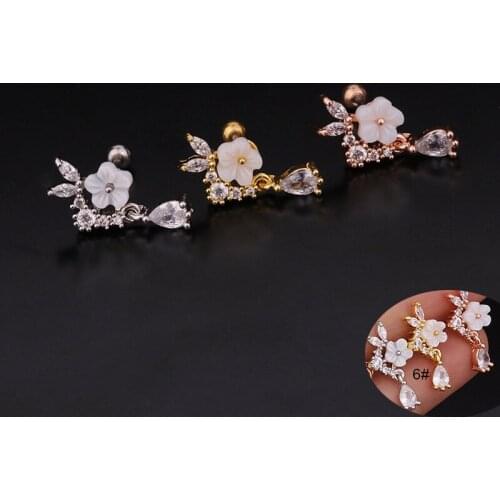1 PCS Elegant Small CZ Flower Ear Cuff Stud Earring with Zircon Drop Helix Stainless Steel Bar Ear Cartilage Piercing Jewelry