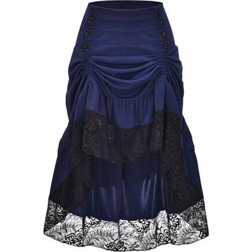 Blue& Black Floral Lace Ruffles Mermaid Vintage Long Skirt Sexy Victorian Steampunk Clothing Plus Size Gothic Skirts Womens 2021