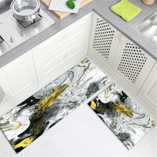 Nordic Abstract Marble Mat For Kitchen Floor Modern Bedroom Bedside Mat Long Flannel Bathroom Mat Washable Non-slip