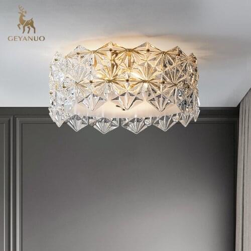 Modern bedroom ceiling lamp all copper light luxury simple round study lamp atmospheric lamp