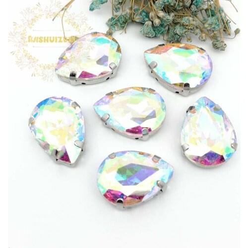 Fresh! Crystal AB Crystal Glass Sew-on Rhinestones with Claw DIY Dresses and Clothes13*18 10*14 7*10 18*25 20*30