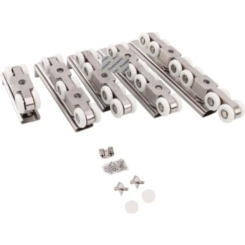 Top Hung Stainless Steel Sliding Wooden Door Roller With L Hanging Bracket 4 6 8 12 Wheels