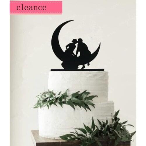 Bride and groom kissing on the moon cake topper acrylic black wedding cake topper cake decoration supplies