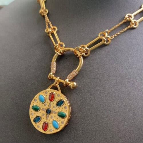 UMGODLY Fashion Brand Necklace Gold Color Multicolor Gem Stone Sun Moon Medal Pendant Women Girls Roma Series Jewelry Gift