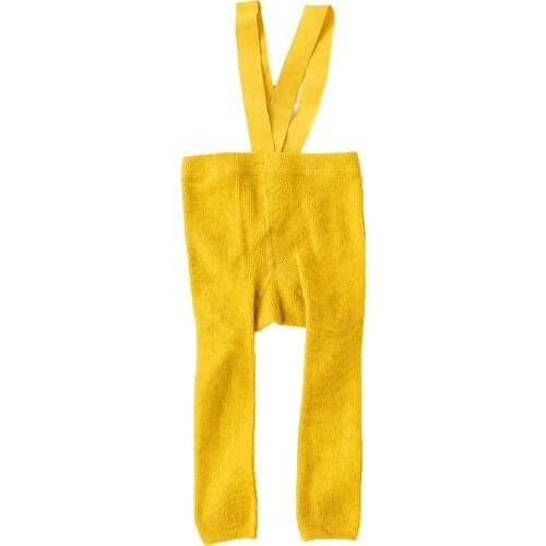 New 0-2Y Baby Girls Suspender Leggings Solid Knit High Waist Elasticity Simple Style Spring Clothing Accessories