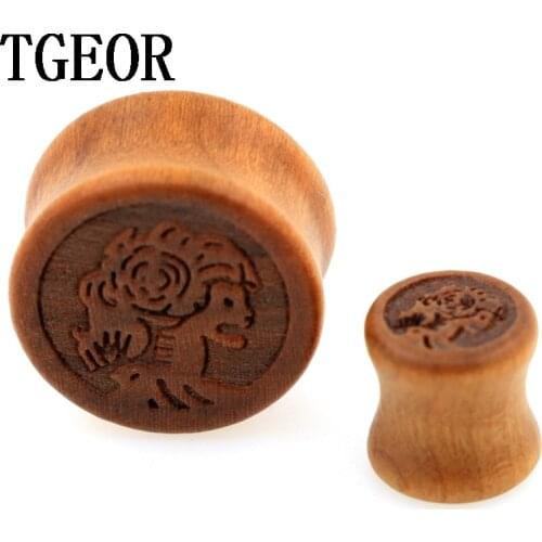 High quality new hot 1pair gauges original wood carved skull skeleton women ear expander saddle colors ear plug free shipping
