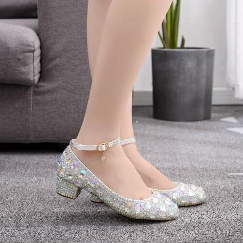 Women Wedding Shoes Crystal Ankle Strap Bridal High Heels Woman Dress Sexy Pumps Sweet Party Shoes