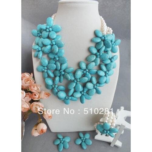 Blue calaite flower and bead jewelry necklace blacelet earring on hot sale