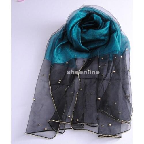 17 Colors High Quality Double Layer Silk Organza Beading Long Scarf Autumn Winter Warm Wrap Embroidery Ethnic Pashmina
