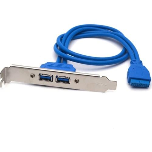 2 Port USB3.0 Hub 20Pin Header To Female Adapter Desktop Computer Rear Panel Motherboard Extension Bracket Cable 50CM