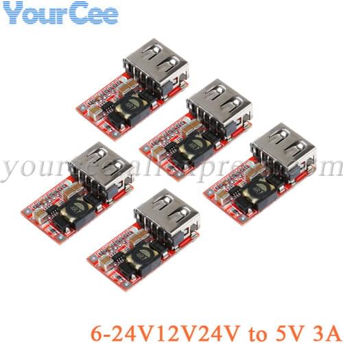 6-24V 24V 12V to 5V USB Step Down Module DC-DC Converter Phone Charger Car Power Supply Module Efficiency 97.5% Buck Module