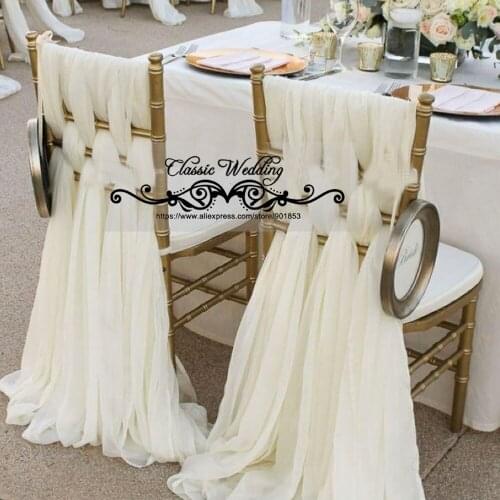 50 Set Free Shipping Ivory Chiffon Chair Sash Chiffion Chair Cover for Outdoor Wedding Decor
