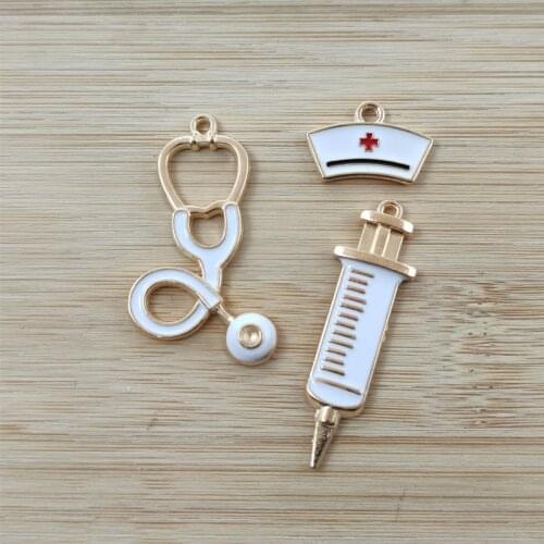 6pcs 3 styles of medical charm syringe charm pendant jewelry making handmade DIY handmade stethoscope charm
