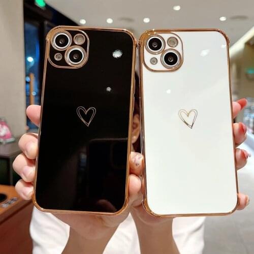 Candy Color Love Heart Phone Case For iPhone 11 12 Mini Pro X XR XS Max 7 8 Plus SE 2020 Electroplated Lens Protection TPU Cover