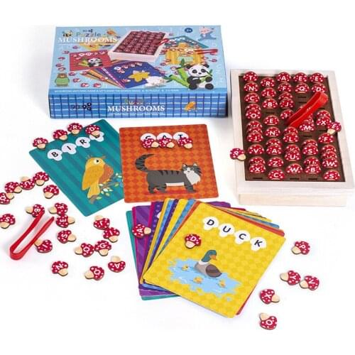 Montessori Language Toys Mushroom Picking English Alphabet Card Matching Games Early Education Learning Toys For Baby Spelling