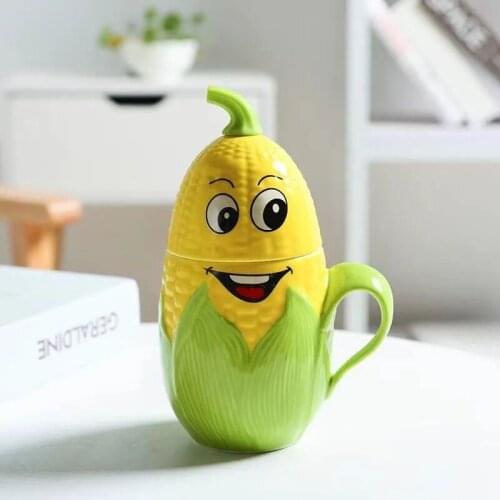 380ml classic cartoon expression creative cute ceramic corn shape breakfast milk coffee mugs office tea drink cup couple cup