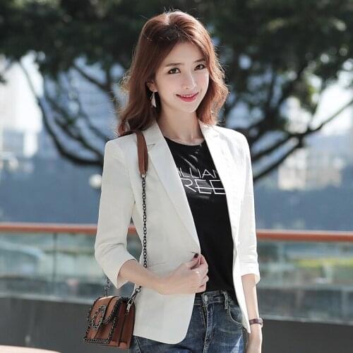 Short Blazers Women Tops Spring Summer Korean Slim Cotton Linen Cropped Sleeves Casual Simple Suit Womens 2020 Short Thin A999