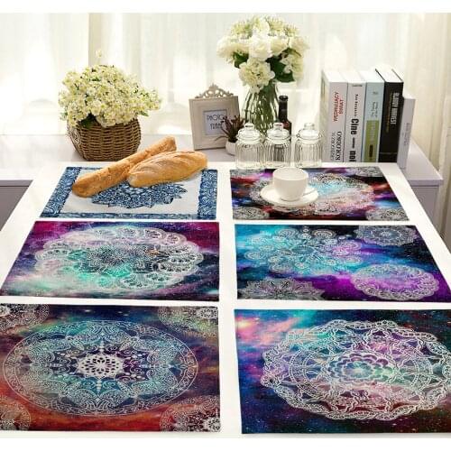 Mandala Pattern Placemat Cotton Linen Blue And White Porcelain Print Coaster Tableware Insulation Mat Dining Table Decoration