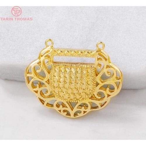 4PCS 26x32MM 24K Gold Color Plated Brass Longevity Lock Charms Pendants High Quality Diy Jewelry Accessories