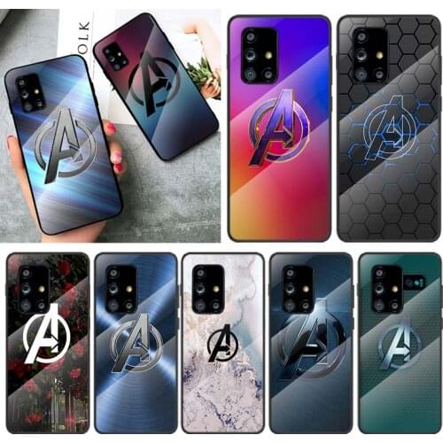 Marvel Avengers Logo Marble For Samsung Galaxy A91 A81 A72 A71 A52 A51 A41 A31 A21S A11 A01 Tempered Glass Cover