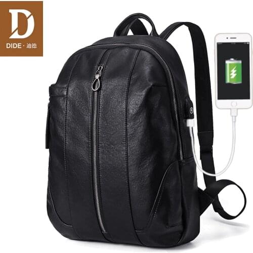 DIDE 2018 New Anti-thief USB Bagpack Men Leather Backpack Youth Travel Rucksack School Backpack Male Waterproof Travel Bag