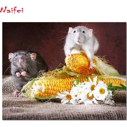 5d diy diamond painting cross stitch Mouse and corn funny animal square/round diamond embroidery mosaic pattern decoration craft