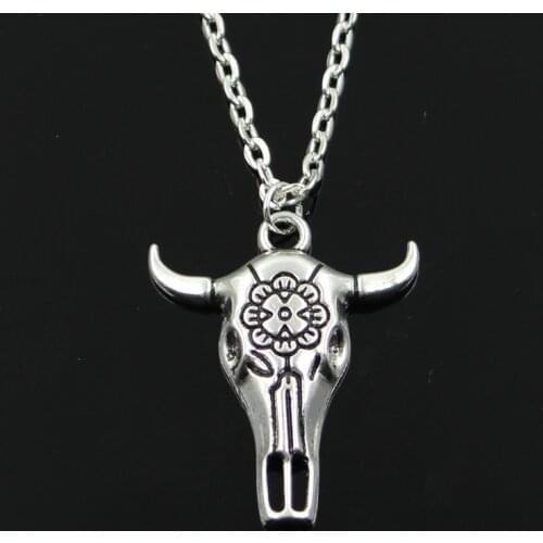 New Fashion Skull Bull Ox Star Head Pendants Round Cross Chain Short Long Mens Womens Silver Color Necklace Jewelry Gift