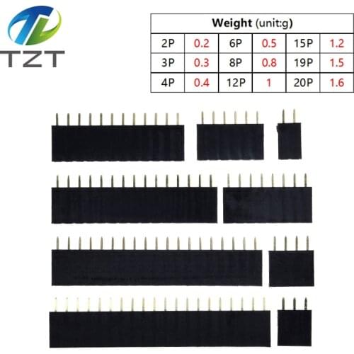 10PCS Single Row Pin Female Header Socket Pitch 2.54mm 1*2P 3P 4P 6P 8P 12P 15P 20P 40P Pin Connector For Arduino