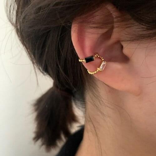 Origin Summer Minimalist Square Cubic Zircon Clip Earring for Women Girls Gold Color Metallic Black Transparent Earring Jewelry