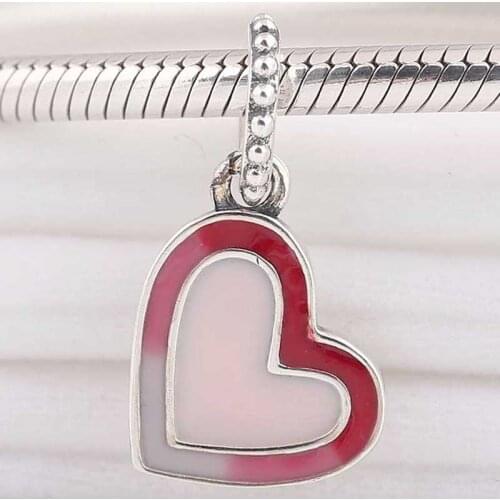 Original Red To Pale Pink Asymmetric Heart Of Love Pendant Beads Fit 925 Sterling Silver Bead Charm Bracelet Diy Jewelry