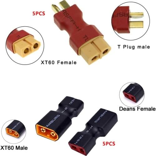5Pcs XT60 Female To T Dean Male Plug Conversion Connector+5PCS XT60 Female to Male Head Slip Type T Plug Adapter Plug Suitable