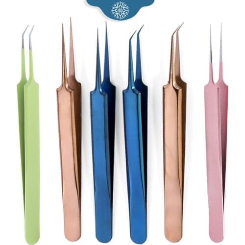Stainless Steel Tweezers Multicolor for Eyelash Extension High-Precision Eyelash Extension Tweezers Set Thin Tip Makeup Tools