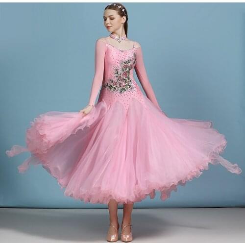 H2580 Women Ballroom Modern Dance Dress Female National Standard Dance Professional Performance Practice Dresses with Diamond