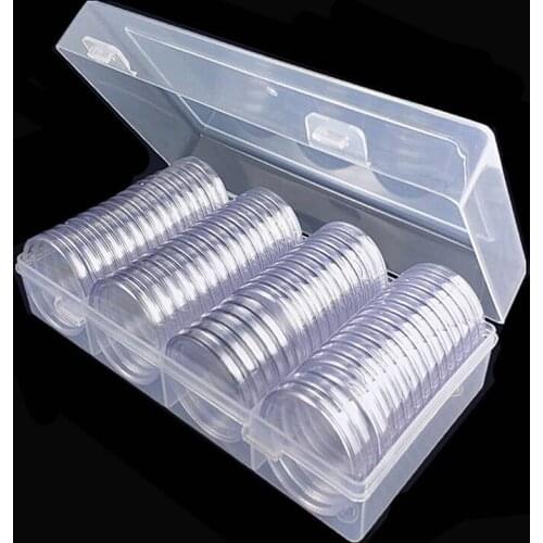Empty Transparent 60pcs Round 41mm Direct Fit Coin boxes Holder Display Collection Case With Storage Box