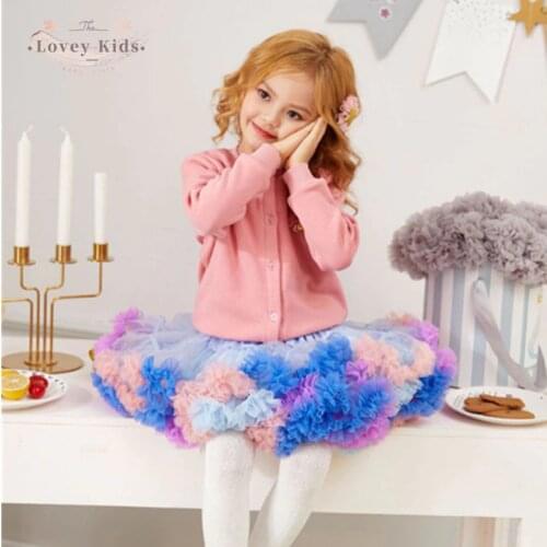 2021 Baby Girls Tutu Skirt Fluffy Ballet Princess Birthday Colorful Ball Gown Tulle Party Dance Pettiskirt Wear on Both Sides