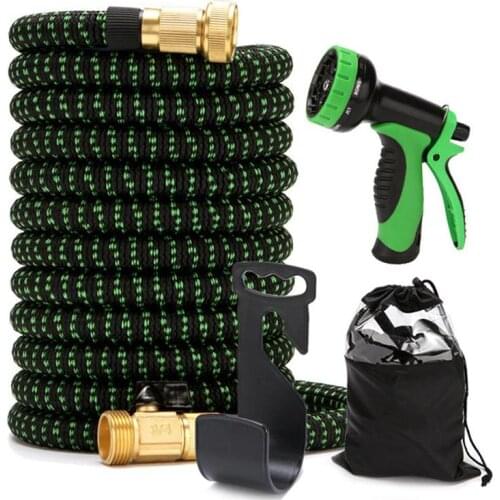 Expandable Garden Hose 50ft with 9 Function Spray Nozzle Flexible Water Hose 4-Layers Latex with 3/4" Solid Brass Connectors