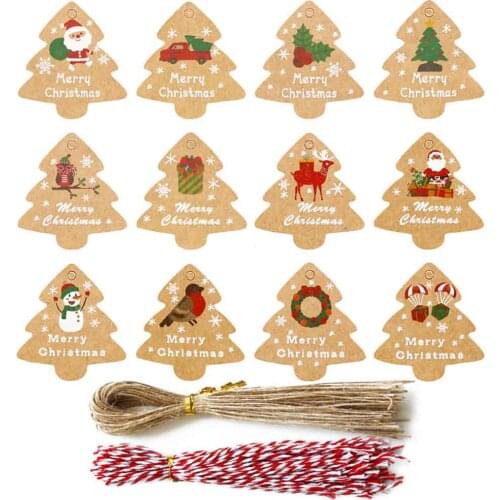 Merry Christmas Gift Tags Kraft Paper Card Hang Tag Christmas Party Favor Gift Bags Hanging Decoration Accessories Labels