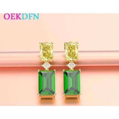 OEKDFN Vintage Luxury 925 Sterling Silver Earrings Citrine Emerald Gemstone Birthstone Anniversary Earrings Women Fine Jewelry