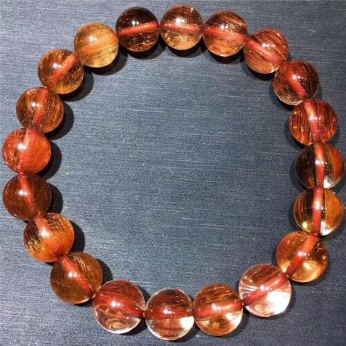 Certificated Gemstone Natural Red Rutilated Quartz 9mm+ Beads 24g Natural Crystal Bracelet for Men and Women Fine Jewelry