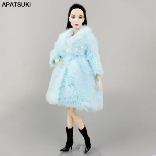 Blue Winter Fur Coat Clothes for Barbie Doll Outfits for 1/6 BJD Dolls Accessories Overcoat Jacket Toys For Children DIY Gifts