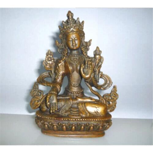 Old Tibetan Buddhism Bronze Kwan-yin Avalokiteshvara White Tara Buddha Statue