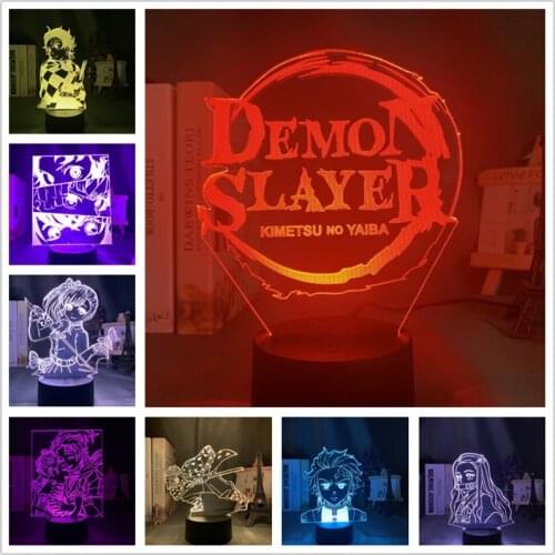 Demon Slayer 3D Anime LED Night Light Visual Tanjirou Nezuko Zenitsu Logo Table Desk Lamp Kimetsu No Yaibad Home Decor Lampara